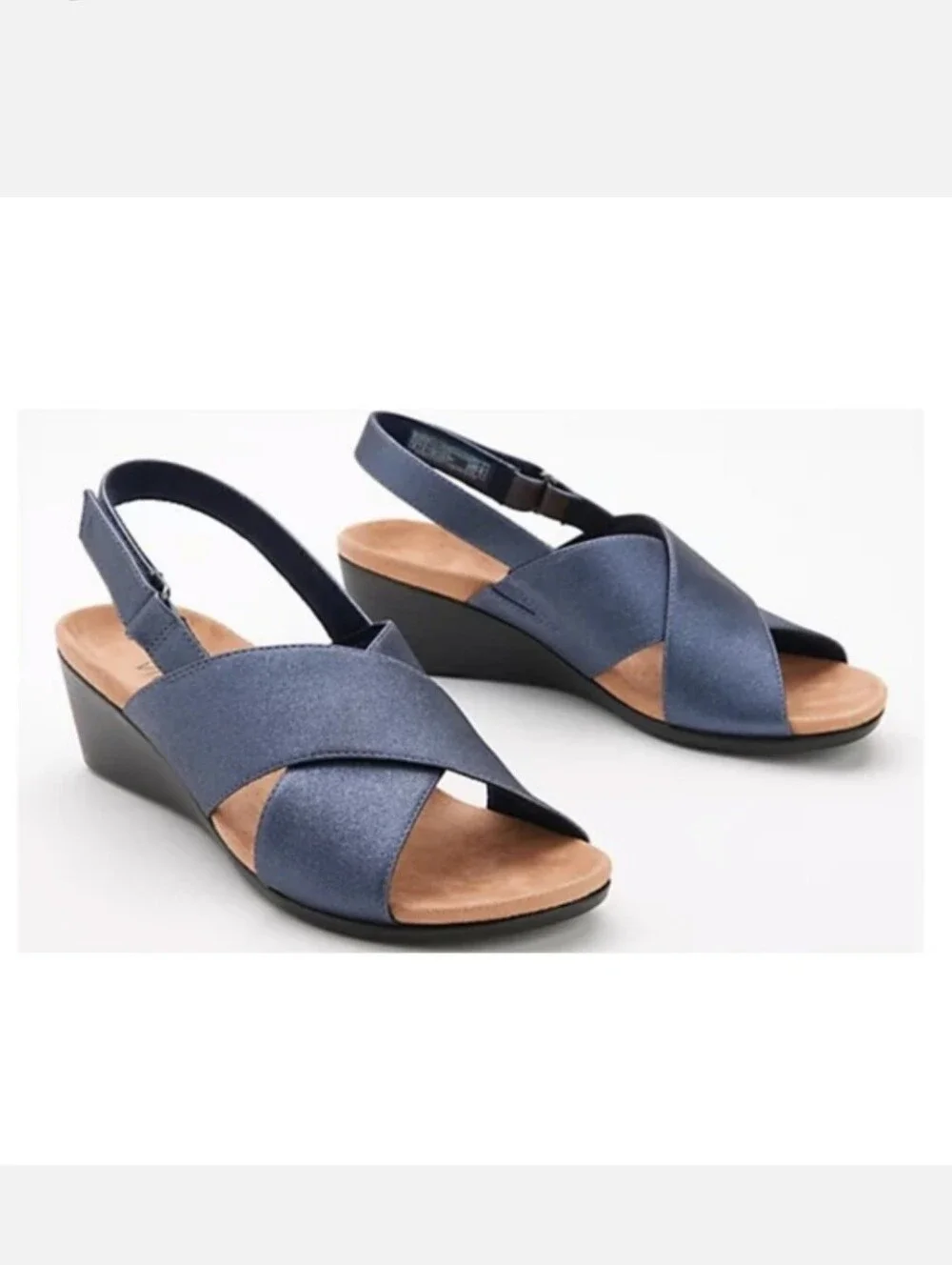Vionic Mckenna Wedge Sandal In Navy Metallic NWOT - Picture 1 of 12